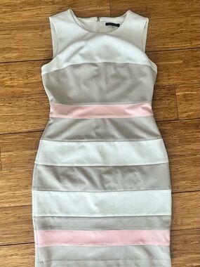 Tommy Hilfiger Sleeveless Colorblock Midi Dress in White, Taupe & Pink